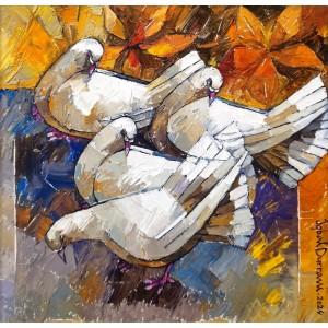 Iqbal Durrani, 18 x 18 Inch, Oil on Canvas, Pigeon Painting, AC-IQD-285